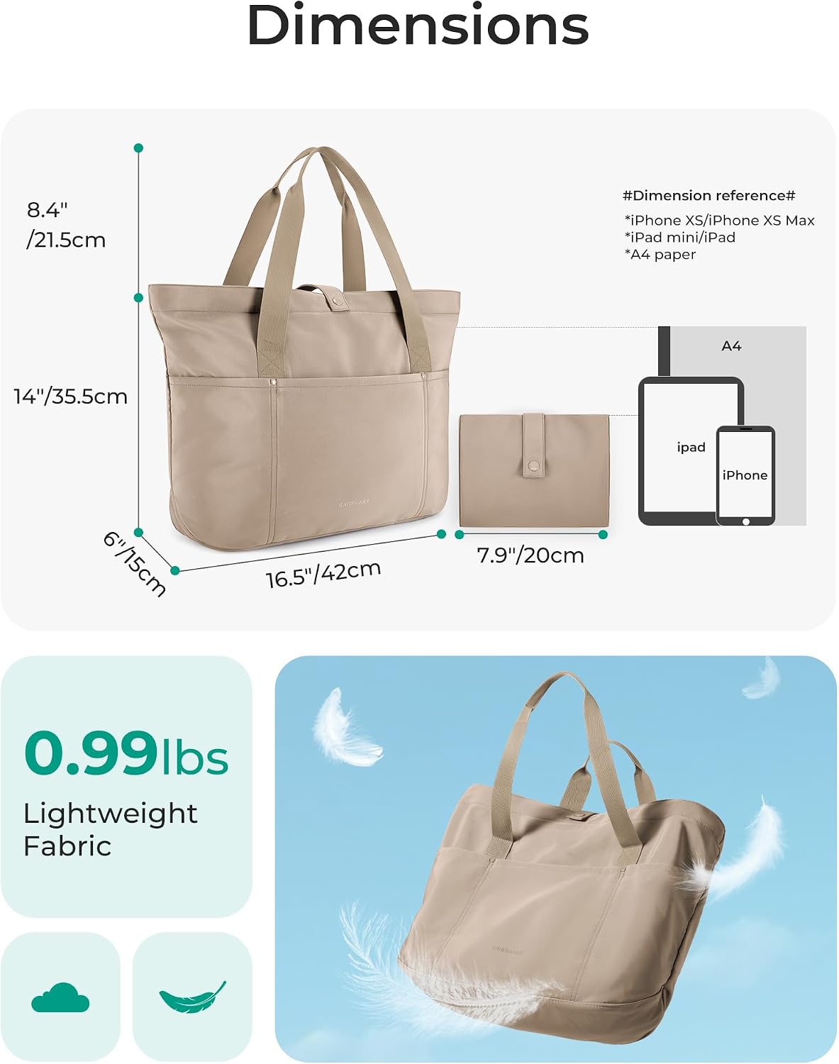 Tote Bag for Women, Foldable Tote Bag with Zipper Travel Shoulder Bag Handbag for Work
