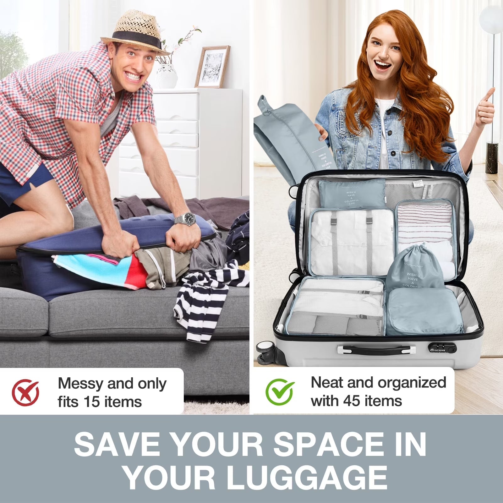 Travel Packing Cubes Set – 8 Piece (Grey) - Her travel