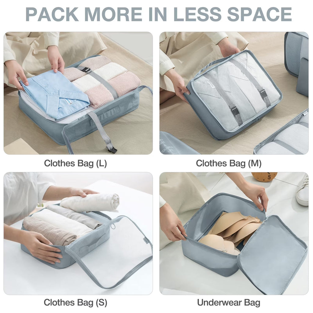 Travel Packing Cubes Set – 8 Piece (Grey) - Her travel