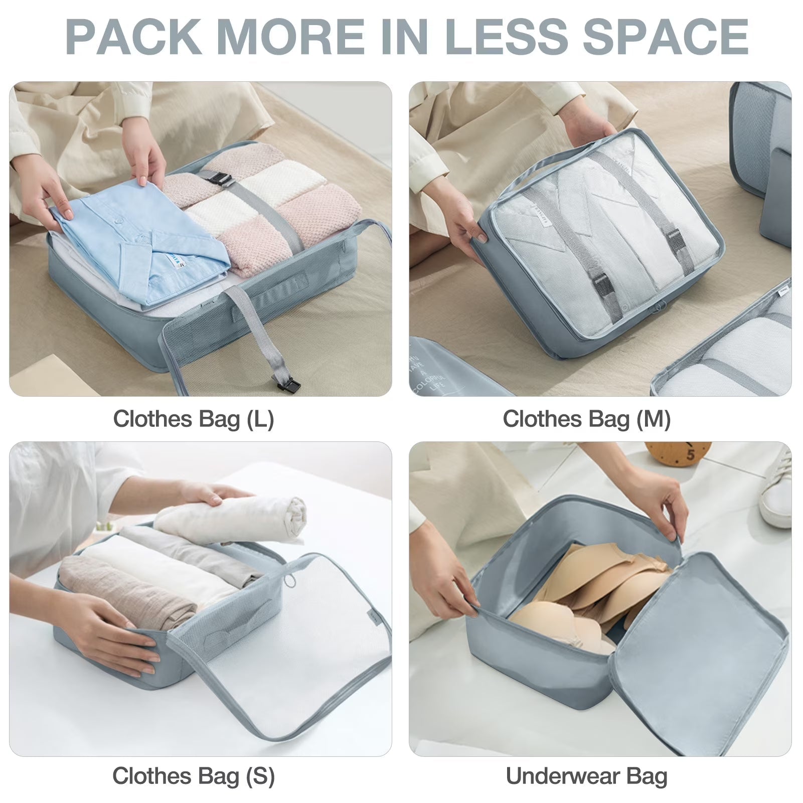 Travel Packing Cubes Set – 8 Piece (Grey) - Her travel