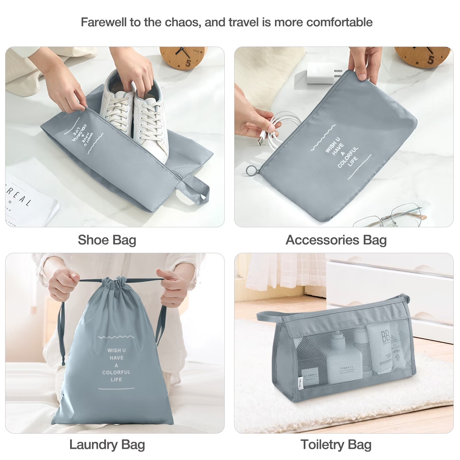 Travel Packing Cubes Set – 8 Piece (Grey) - Her travel