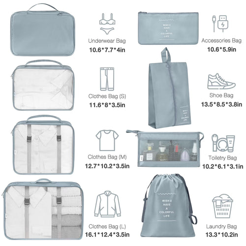 Travel Packing Cubes Set – 8 Piece (Grey) - Her travel