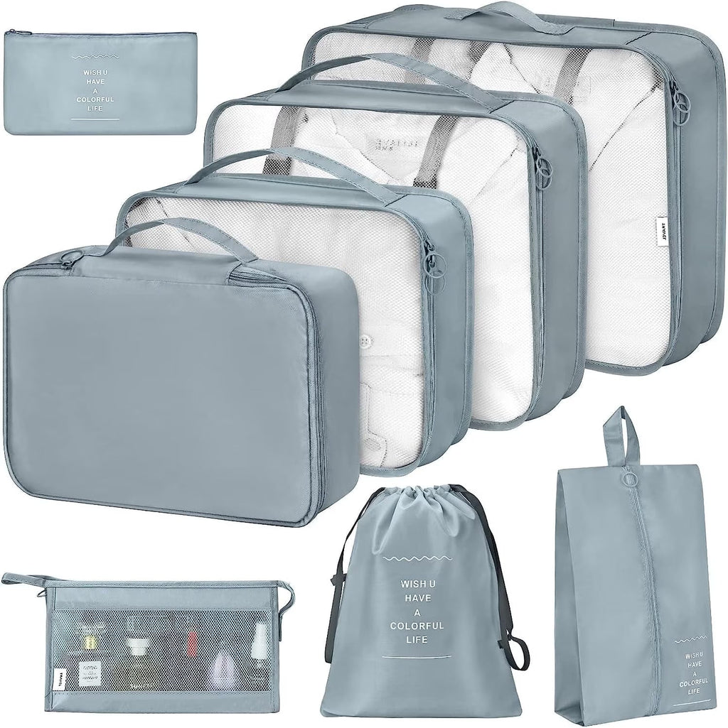 Travel Packing Cubes Set – 8 Piece (Grey) - Her travel