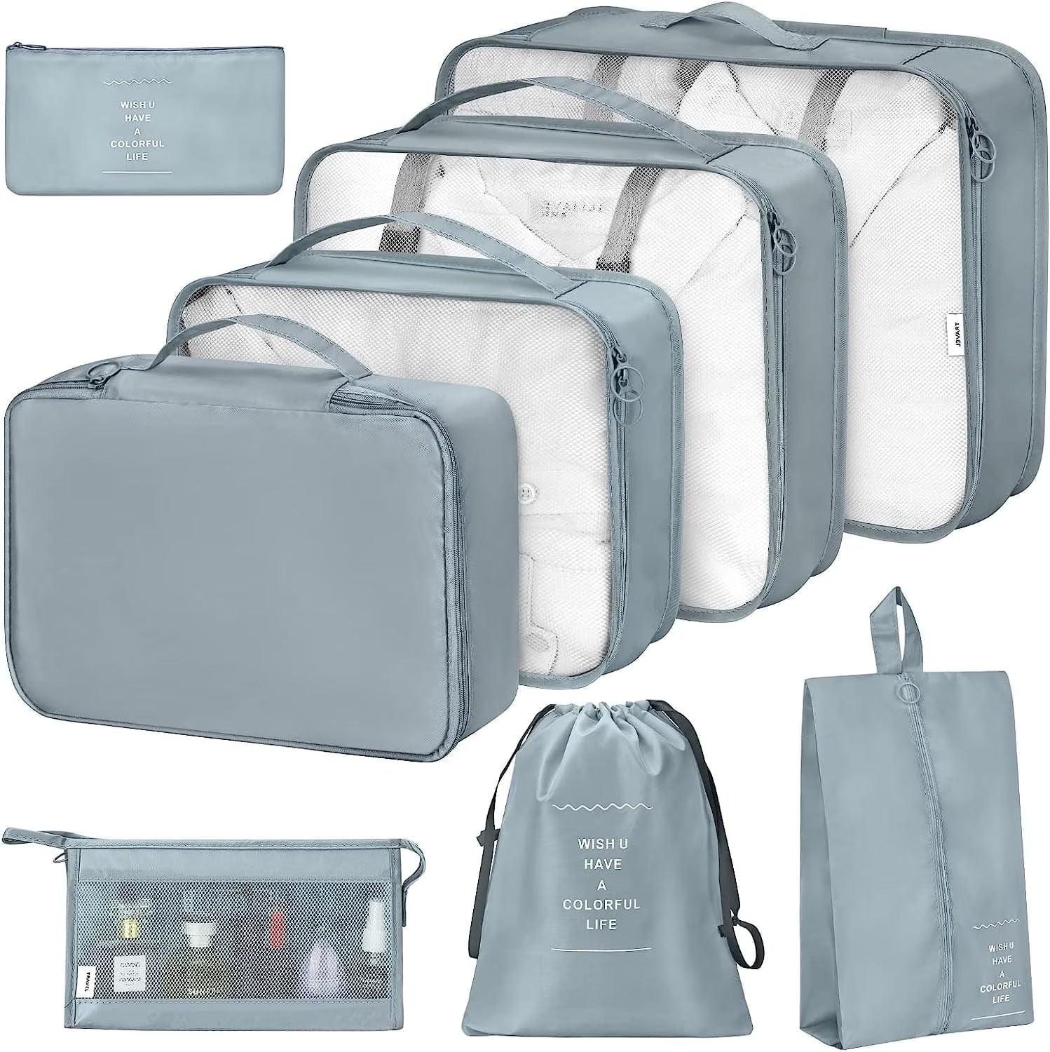 Travel Packing Cubes Set – 8 Piece (Grey) - Her travel