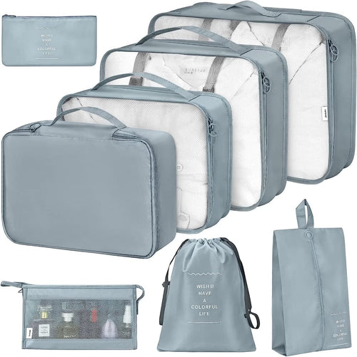 Travel Packing Cubes Set – 8 Piece (Grey) - Her travel